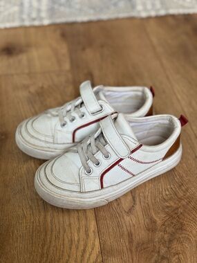 Kids White Sneakers, size 10. Baseball stitching.